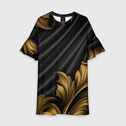 Платье клеш для девочки Лепнина золотые узоры на черной ткани, цвет: 3D-принт