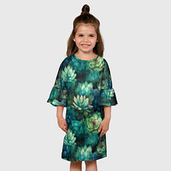 Платье клеш для девочки Суккуленты акварель- паттерн, цвет: 3D-принт — фото 2