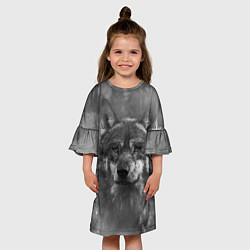 Платье клеш для девочки Серый волк на сером фоне, цвет: 3D-принт — фото 2