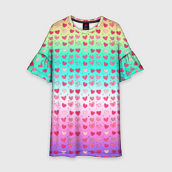 Платье клеш для девочки Паттерн сердечки на разноцветном фоне, цвет: 3D-принт