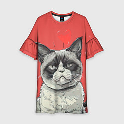Платье клеш для девочки Недовольный кот на день святого Валентина, цвет: 3D-принт
