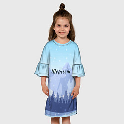 Платье клеш для девочки Шерегеш горы пейзаж, цвет: 3D-принт — фото 2