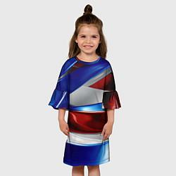Платье клеш для девочки Изогнутая белая синяя красная абстракция, цвет: 3D-принт — фото 2