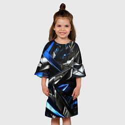 Платье клеш для девочки Синие и серебряные вставки абстракции, цвет: 3D-принт — фото 2