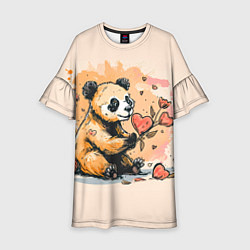 Платье клеш для девочки Милая панда с сердечком и цветами, цвет: 3D-принт