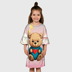Платье клеш для девочки Плюшевый мишка с сердечком, цвет: 3D-принт — фото 2
