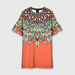 Платье клеш для девочки Мандала коралловый, цвет: 3D-принт