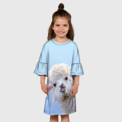 Платье клеш для девочки Голова белой ламы, цвет: 3D-принт — фото 2