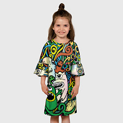 Платье клеш для девочки Сумасшедшие монстры, цвет: 3D-принт — фото 2