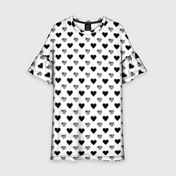 Платье клеш для девочки Черно-белые сердечки, цвет: 3D-принт