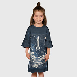 Платье клеш для девочки Винтажный постер космос титан ракета, цвет: 3D-принт — фото 2