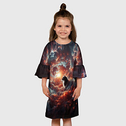 Платье клеш для девочки Кот в облаках космической туманности, цвет: 3D-принт — фото 2