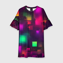 Платье клеш для девочки Разноцветные квадраты и точки, цвет: 3D-принт