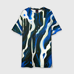 Детское платье Текучая краска белая и синяя