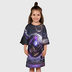 Платье клеш для девочки Кибер сфера черно фиолетовая, цвет: 3D-принт — фото 2
