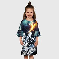 Платье клеш для девочки Молнии и горы, цвет: 3D-принт — фото 2