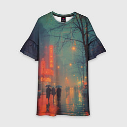 Платье клеш для девочки Пасмурный вечер, цвет: 3D-принт