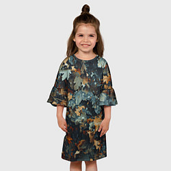 Платье клеш для девочки Реалистичный камуфляж из сухих листьев, цвет: 3D-принт — фото 2