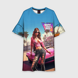 Платье клеш для девочки GTA 6 girl logo, цвет: 3D-принт