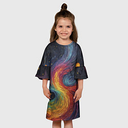 Платье клеш для девочки Звездный вихрь абстрактная живопись, цвет: 3D-принт — фото 2