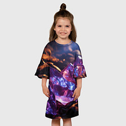 Платье клеш для девочки Фиолетовые комические камни, цвет: 3D-принт — фото 2