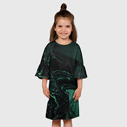 Платье клеш для девочки Черно-зеленый мрамор, цвет: 3D-принт — фото 2