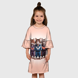 Платье клеш для девочки Три полосатых кота в спортивных костюмах пацана, цвет: 3D-принт — фото 2