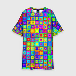 Платье клеш для девочки Узор из разноцветных квадратов, цвет: 3D-принт