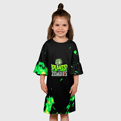 Платье клеш для девочки Plants vs Zombies зелёная текстура, цвет: 3D-принт — фото 2