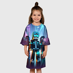 Платье клеш для девочки Minecraft - neon metropolis ai art, цвет: 3D-принт — фото 2