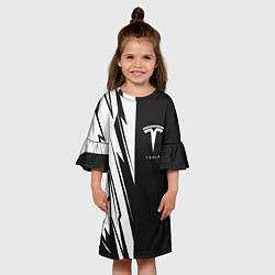 Платье клеш для девочки Tesla - carbon texture, цвет: 3D-принт — фото 2