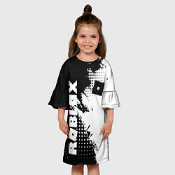 Платье клеш для девочки Роблокс - черно-белая абстракция, цвет: 3D-принт — фото 2