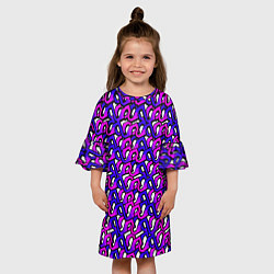 Платье клеш для девочки Фиолетовый узор и чёрная обводка, цвет: 3D-принт — фото 2