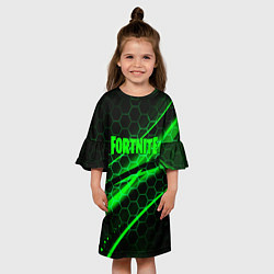 Платье клеш для девочки Fortnite epic броня зелёная, цвет: 3D-принт — фото 2