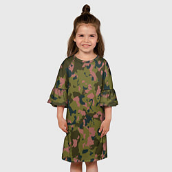 Платье клеш для девочки Камуфляжный паттерн зеленый с розовыми пятнами, цвет: 3D-принт — фото 2