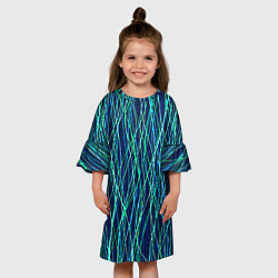 Платье клеш для девочки Тёмно-синий абстрактный неоновые линии, цвет: 3D-принт — фото 2