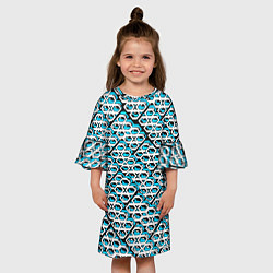 Платье клеш для девочки Сине-белый узор на чёрном фоне, цвет: 3D-принт — фото 2