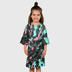 Платье клеш для девочки Бирюзово-розовый камуфляж, цвет: 3D-принт — фото 2