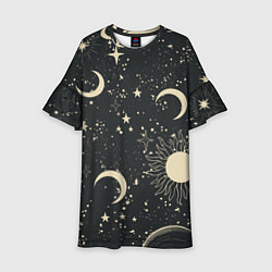 Платье клеш для девочки Звёздная карта с лунами и солнцем, цвет: 3D-принт