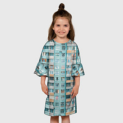 Платье клеш для девочки Хрущёвка в голубых тонах, цвет: 3D-принт — фото 2