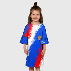 Платье клеш для девочки Триколор штрихи с гербор РФ, цвет: 3D-принт — фото 2