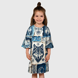 Платье клеш для девочки Волки на дениме, цвет: 3D-принт — фото 2