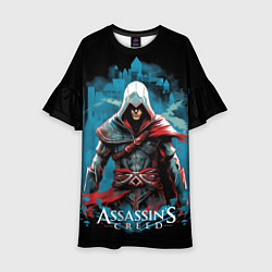 Платье клеш для девочки Assassins creed холодный фон, цвет: 3D-принт