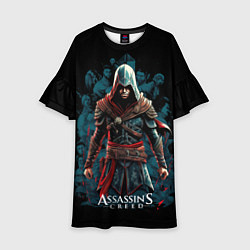 Платье клеш для девочки Assassins creed черный фон, цвет: 3D-принт