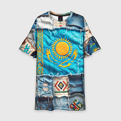 Платье клеш для девочки Пэчворк джинсы в Казахстане, цвет: 3D-принт