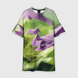 Платье клеш для девочки Геометрический пейзаж фиолетовый и зеленый, цвет: 3D-принт