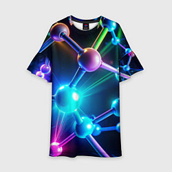 Платье клеш для девочки Молекулярная структура - неоновая, цвет: 3D-принт