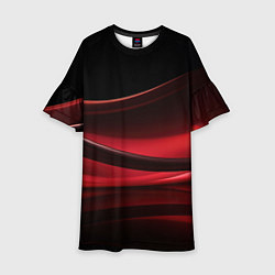 Платье клеш для девочки Темная красная абстракция на черном фоне, цвет: 3D-принт