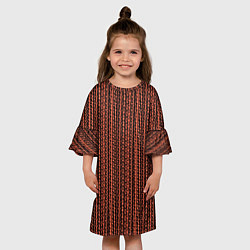 Платье клеш для девочки Красно-коричневый искажённые полосы, цвет: 3D-принт — фото 2