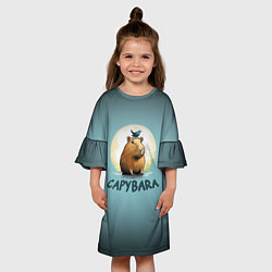 Платье клеш для девочки Капибара с птичкой на голове, цвет: 3D-принт — фото 2